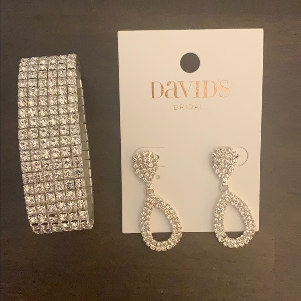 NWT David’s Bridal Rhinestone Earrings & Bracelet